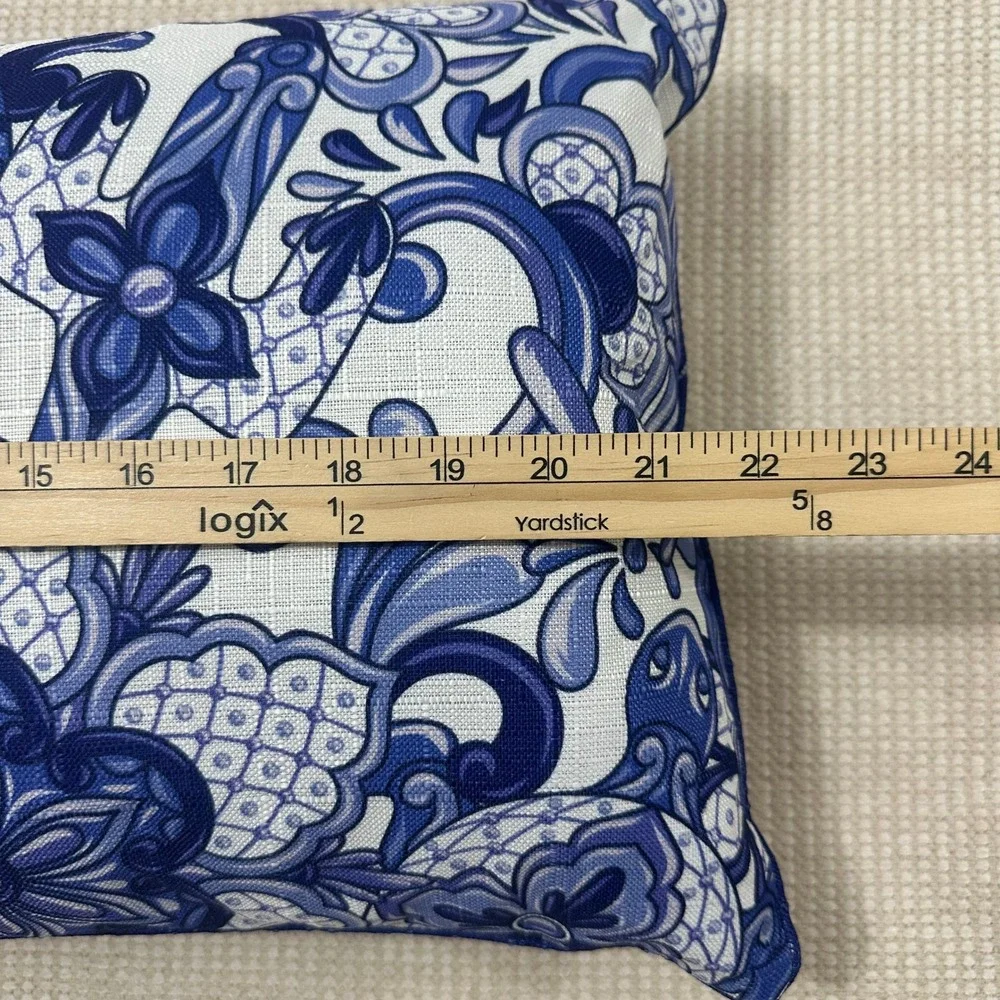 Stratford Outdoor Welcome to My Porch Lumbar Pillow Navy Blue White Reversible
